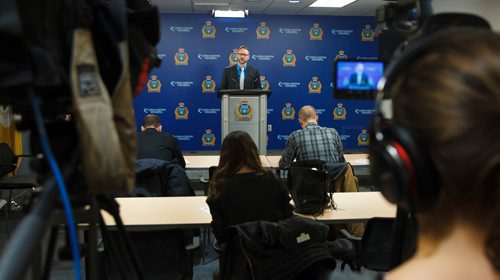 MIKE DEAL / WINNIPEG FREE PRESS
WPS Homicide Detective Wes Rommell announces that the remains found by a hunter on October 27, 2018, in the Rural Municipality of Tache have been identified as Thelma Krull. 
181129 - Thursday, November 29, 2018.