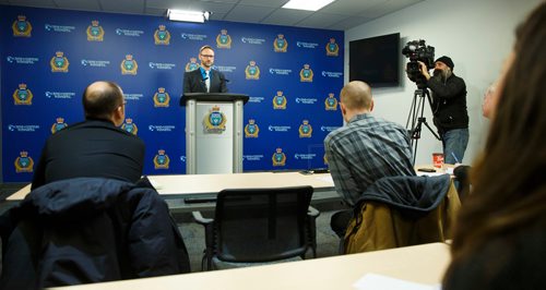 MIKE DEAL / WINNIPEG FREE PRESS
WPS Homicide Detective Wes Rommell announces that the remains found by a hunter on October 27, 2018, in the Rural Municipality of Tache have been identified as Thelma Krull. 
181129 - Thursday, November 29, 2018.