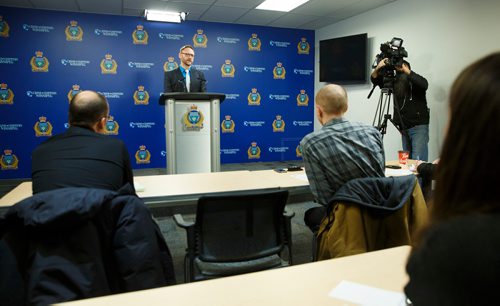 MIKE DEAL / WINNIPEG FREE PRESS
WPS Homicide Detective Wes Rommell announces that the remains found by a hunter on October 27, 2018, in the Rural Municipality of Tache have been identified as Thelma Krull. 
181129 - Thursday, November 29, 2018.