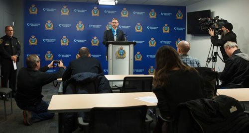 MIKE DEAL / WINNIPEG FREE PRESS
WPS Homicide Detective Wes Rommell announces that the remains found by a hunter on October 27, 2018, in the Rural Municipality of Tache have been identified as Thelma Krull. 
181129 - Thursday, November 29, 2018.