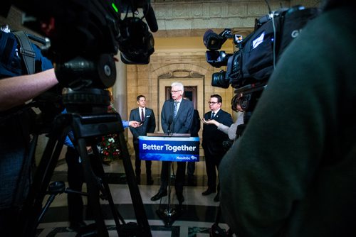 MIKAELA MACKENZIE / WINNIPEG FREE PRESS
President of the Association of Manitoba Municipalities Ralph Groening answers questions from the media after a press conference about new provisions facilitating the disclosure and investigation of serious wrongdoing within public-sector entities at the Manitoba Legislative Building in Winnipeg on Friday, Nov. 30, 2018.
Winnipeg Free Press 2018.