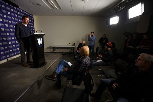 MIKE DEAL / WINNIPEG FREE PRESS
Winnipeg Blue Bombers General Manager Kyle Walters in the Press Room at Investors Group Field.
181130 - Friday, November 30, 2018.