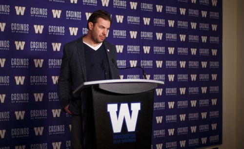 MIKE DEAL / WINNIPEG FREE PRESS
Winnipeg Blue Bombers General Manager Kyle Walters in the Press Room at Investors Group Field.
181130 - Friday, November 30, 2018.