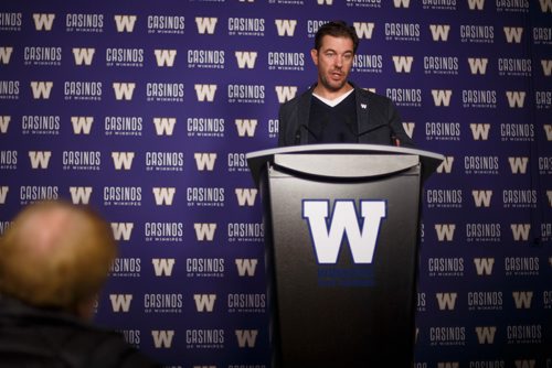 MIKE DEAL / WINNIPEG FREE PRESS
Winnipeg Blue Bombers General Manager Kyle Walters in the Press Room at Investors Group Field.
181130 - Friday, November 30, 2018.