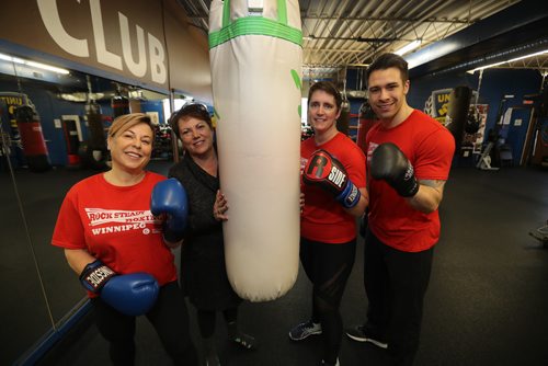 TREVOR HAGAN/ WINNIPEG FREE PRESS
Sheri Larsen-Celhar, Karen Velthuys, Joanne Conway and Brandt Butt run Rock Steady, a boxing class at United Boxing Club supporting people with Parkinson's, Saturday, December 1, 2018.