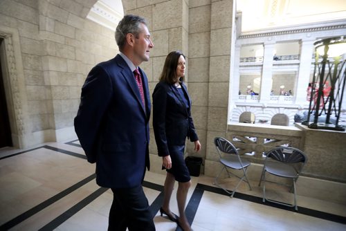 TREVOR HAGAN / WINNIPEG FREE PRESS
Premier Brian Pallister and his wife, Esther, at the annual open house at the Manitoba Legislative Building, Saturday, December 1, 2018.
