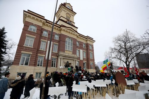 TREVOR HAGAN / WINNIPEG FREE PRESS
Rally to support Franco-Ontarians in front of the St.Boniface City Hall, Saturday, December 1, 2018.