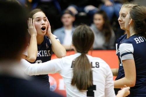 JOHN WOODS / WINNIPEG FREE PRESS
Lord Selkirk Royals' Isabella Benson (6) reacts after getting beaten by the Jeanne-Sauve Olympiens in the Manitoba High School Volleyball final at the University of Manitoba Monday, December 3, 2018.