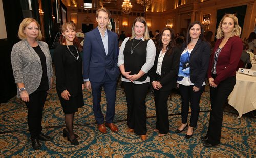 JASON HALSTEAD / WINNIPEG FREE PRESS

L-R: Jayme Marien, Elena Hallows, Lee Hallows, Robyn Hiller, Gillian Dziedzic, Rae Schroeder and Heather Cunningham at the Multiple Sclerosis Society of Canada - Manitoba Division's Women Against Multiple Sclerosis (WAMS) inaugural gala luncheon at the Fort Garry Hotel on Oct. 11, 2018. (See Social Page)