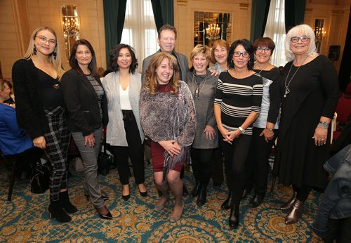 JASON HALSTEAD / WINNIPEG FREE PRESS

L-R: Jessica Barylski, Lori Lind, Jessica Losorata, Zofia Dove, Bob Goodfellow, Irene Palmer, Barb McMullen, Laura Barykski, Elley Reis and Ruthe Penner at the Multiple Sclerosis Society of Canada - Manitoba Division's Women Against Multiple Sclerosis (WAMS) inaugural gala luncheon at the Fort Garry Hotel on Oct. 11, 2018. (See Social Page)
