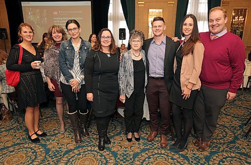 JASON HALSTEAD / WINNIPEG FREE PRESS

L-R: Melissa Kuhn, Zofia Dove, Ashley Goodfellow, Rae Gagnon, Jean Goodfellow, Tom Goodfellow, Jenna Goodfellow and Patrick McLenehan (Steinbach Credit Union) at the Multiple Sclerosis Society of Canada - Manitoba Division's Women Against Multiple Sclerosis (WAMS) inaugural gala luncheon at the Fort Garry Hotel on Oct. 11, 2018. (See Social Page)