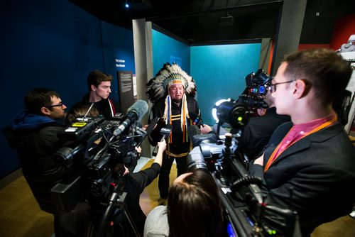 MIKAELA MACKENZIE / WINNIPEG FREE PRESS
Indigenous leader Derek Nepinak speaks to the media after spending 27 hours fasting in an eight-foot by seven-foot replica of Nelson Mandela's jail cell as a personal journey to reflect on the parallels between the apartheid system and the experience of Indigenous people in Canada in Winnipeg on Tuesday, Dec. 4, 2018.
Winnipeg Free Press 2018.