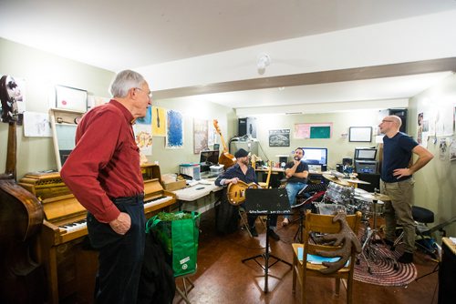 MIKAELA MACKENZIE / WINNIPEG FREE PRESS
Al Simmons (left) rehearses with Murray Pulver, Gilles Fournier, and Daniel Roy of Ego Spank for a concert series at the West End Cultural Centre in Winnipeg on Wednesday, Dec. 5, 2018.
Winnipeg Free Press 2018.