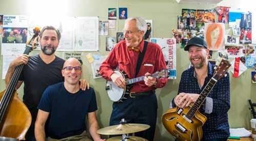 MIKAELA MACKENZIE / WINNIPEG FREE PRESS
Gilles Fournier (left), Daniel Roy, Al Simmons, and Murray Pulver pose for a portrait while rehearsing for a concert series at the West End Cultural Centre in Winnipeg on Wednesday, Dec. 5, 2018.
Winnipeg Free Press 2018.