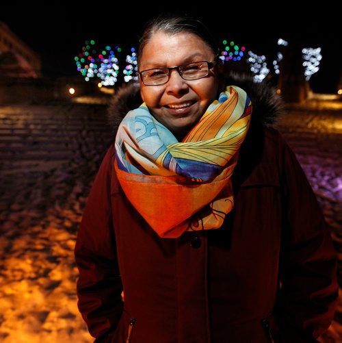 PHIL HOSSACK / WINNIPEG FREE PRESS - Gerry Shingoose, posing at the The Forks, Oodenah Circle, was forced to attend residential school from the time she 5 until she was 14; A social worker, a mother, grandmother, and great grandmother, she uses her experience to advocate for Indigenous inclusion in history, education, and curriculums province-wide. - December 5, 2018  
