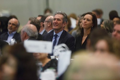 MIKE DEAL / WINNIPEG FREE PRESS
Premier Brian Pallister with his wife Eshter before the start of the State of the Province event at RBC Convention Centre Thursday morning.
181206 - Thursday, December 06, 2018.