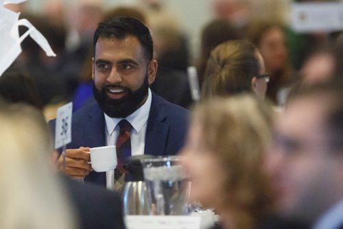 MIKE DEAL / WINNIPEG FREE PRESS
Business owner Obby Khan before the start of the State of the Province event at RBC Convention Centre Thursday morning.
181206 - Thursday, December 06, 2018.