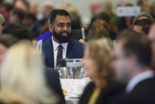 MIKE DEAL / WINNIPEG FREE PRESS
Business owner Obby Khan before the start of the State of the Province event at RBC Convention Centre Thursday morning.
181206 - Thursday, December 06, 2018.