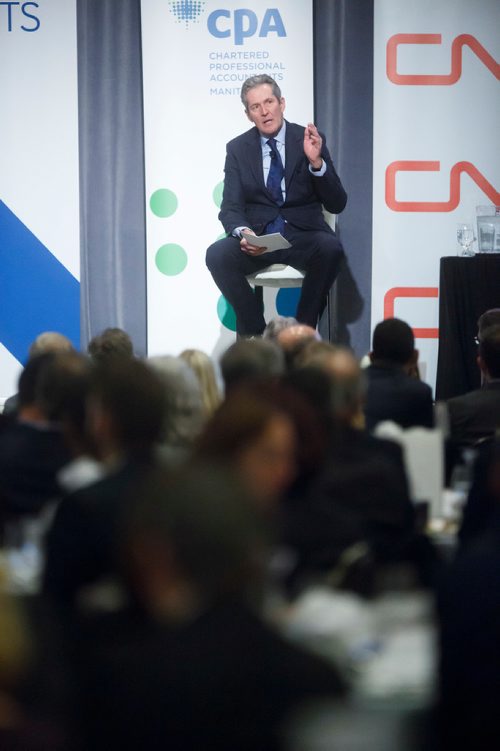 MIKE DEAL / WINNIPEG FREE PRESS
Premier Brian Pallister gives the keynote speech during the State of the Province event at RBC Convention Centre Thursday morning.
181206 - Thursday, December 06, 2018.