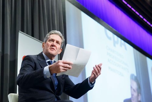 MIKE DEAL / WINNIPEG FREE PRESS
Premier Brian Pallister gives the keynote speech during the State of the Province event at RBC Convention Centre Thursday morning.
181206 - Thursday, December 06, 2018.