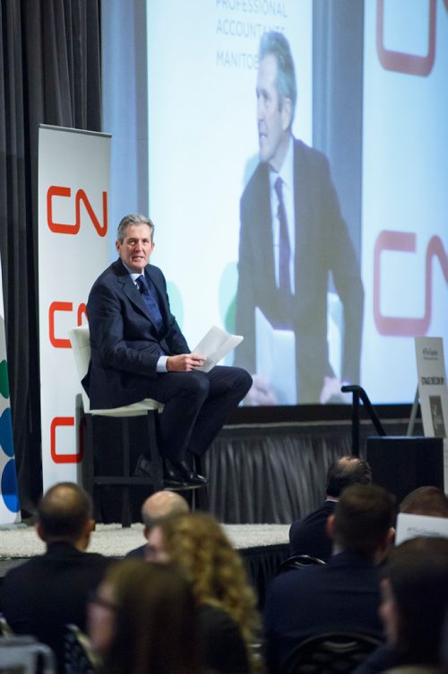 MIKE DEAL / WINNIPEG FREE PRESS
Premier Brian Pallister gives the keynote speech during the State of the Province event at RBC Convention Centre Thursday morning.
181206 - Thursday, December 06, 2018.