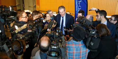 MIKE DEAL / WINNIPEG FREE PRESS
Premier Brian Pallister speaks to the media after delivering his State of the Province speech at the RBC Convention Centre Thursday morning.
181206 - Thursday, December 06, 2018.