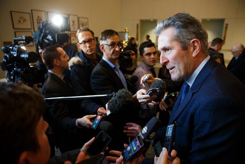 MIKE DEAL / WINNIPEG FREE PRESS
Premier Brian Pallister speaks to the media after delivering his State of the Province speech at the RBC Convention Centre Thursday morning.
181206 - Thursday, December 06, 2018.