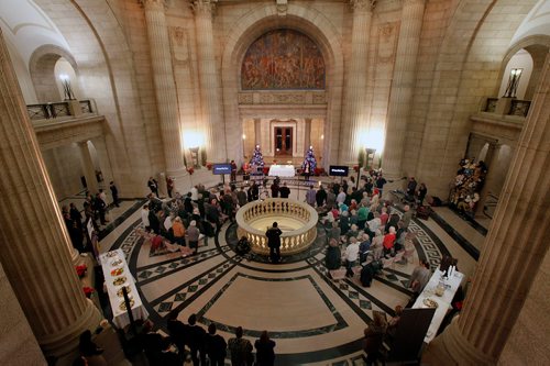 PHIL HOSSACK / WINNIPEG FREE PRESS -Approximately 100 people gathered at the legislature's rotunda  Thursday evening to mark the National Day of Remembrance and Action on Violence Against Women. - December 6, 2018