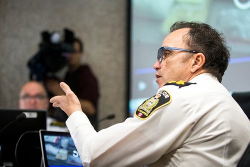 MIKAELA MACKENZIE / WINNIPEG FREE PRESS
Winnipeg Police Chief Danny Smyth speaks at the police board meeting at City Hall in Winnipeg on Friday, Dec. 7, 2018.
Winnipeg Free Press 2018.