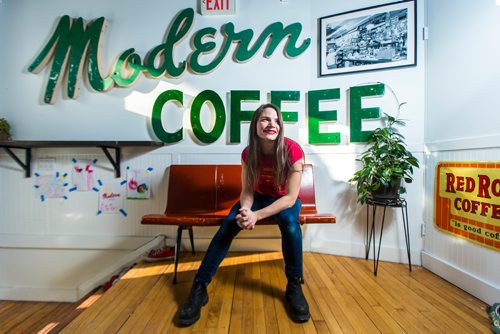 MIKAELA MACKENZIE / WINNIPEG FREE PRESS
Allison Slessor, owner of Modern Coffee, poses in her newly opened cafe at Inkster and Main in Winnipeg on Friday, Dec. 7, 2018.
Winnipeg Free Press 2018.