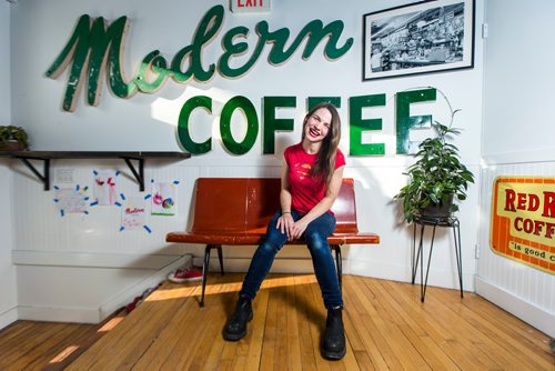 MIKAELA MACKENZIE / WINNIPEG FREE PRESS
Allison Slessor, owner of Modern Coffee, poses in her newly opened cafe at Inkster and Main in Winnipeg on Friday, Dec. 7, 2018.
Winnipeg Free Press 2018.