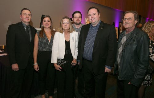 JASON HALSTEAD / WINNIPEG FREE PRESS

529 Wellington sommelier Christopher Sprague (second right) with his guests (from left) John Lanctot, Kyla Lanctot, Eleanor Sprague, Devin Sprague and David Sprague at the 20th annual Misericordia Health Centre Foundation Gala on Oct. 11, 2018 at the RBC Convention Centre Winnipeg. (See Social Page)