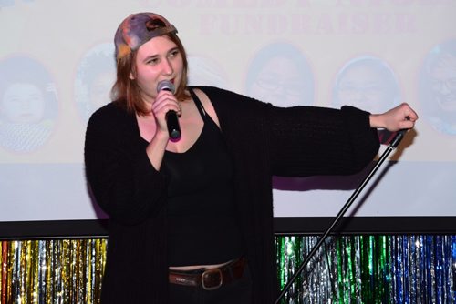 SUBMITTED PHOTO / RON SNIDER

Ana Damaskin performs at Sarasvati Productions' third Women's Comedy Night Fundraiser at Club 200 on Nov. 14, 2018. (See Social Page)