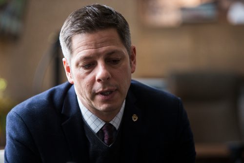 MIKAELA MACKENZIE / WINNIPEG FREE PRESS
Mayor Brian Bowman sits down for an interview with the Free Press about the meth crisis while in his office at City Hall in Winnipeg on Wednesday, Dec. 12, 2018. 
Winnipeg Free Press 2018.