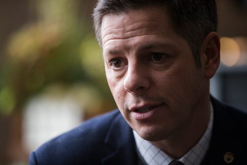 MIKAELA MACKENZIE / WINNIPEG FREE PRESS
Mayor Brian Bowman sits down for an interview with the Free Press about the meth crisis while in his office at City Hall in Winnipeg on Wednesday, Dec. 12, 2018. 
Winnipeg Free Press 2018.