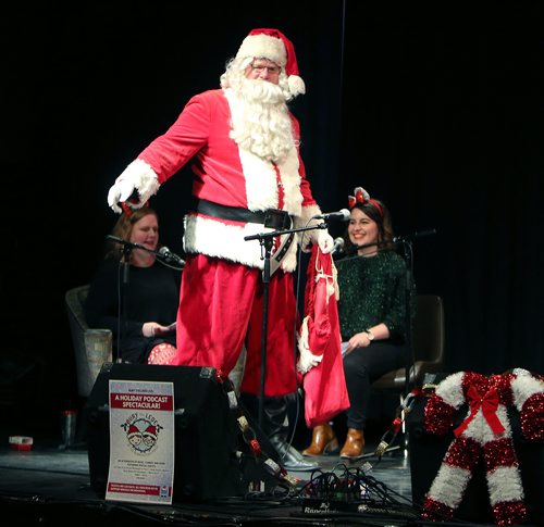 JASON HALSTEAD / WINNIPEG FREE PRESS

Santa Claus (a.k.a. Free Press columnist Doug Speirs) takes the stage at the Winnipeg Free Press Bury the Lede Live: A Holiday Podcast Spectacular event at the West End Cultural Centre on Dec. 16, 2018. The event raised funds for Miracle on Mountain, the Free Press fundraising campaign in support of the Christmas Cheer Board.