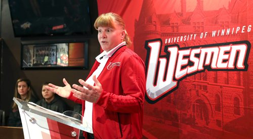 RUTH BONNEVILLE / WINNIPEG FREE PRESS

SPORTS - Basketball presser

U of W Wesmen basketball  head coach, Tanya McKay, talks about the upcoming 52nd annual Wesmen Classic which takes place Dec. 28-30 at Duckworth Centre at Sports presser at Kings Head Monday.  

See Mike Sawatsky story 

Dec 17th,  2018