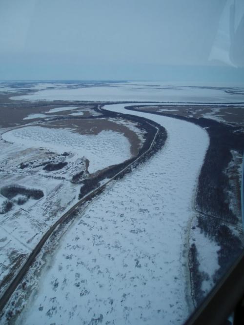 Solid ice from north of Selkirk to Lake. Nowhere for ice to go if breaks up south of Selkirk first. Bruce Owen/ Winnipeg Free Press