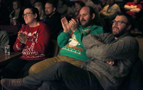 JASON HALSTEAD / WINNIPEG FREE PRESS

Attendees applaud at the Winnipeg Free Press Bury the Lede Live: A Holiday Podcast Spectacular event at the West End Cultural Centre on Dec. 16, 2018. (See Social Page)