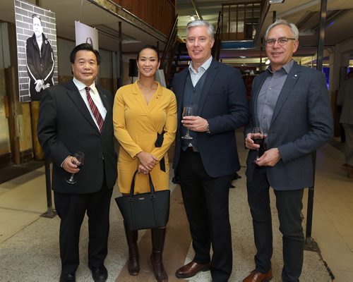 JASON HALSTEAD / WINNIPEG FREE PRESS

L-R: Ben Lee (Stantec), Vivian Santos (city councillor for Point Douglas), Dean Stewart (Stantec) and Arnold Boldt (Red River College) at the Pop Up Soirée sneak-peek event for Main Street Project's new home at the former Mitchell Fabrics building at 637 Main St. on Nov. 8, 2018. (See Social Page)