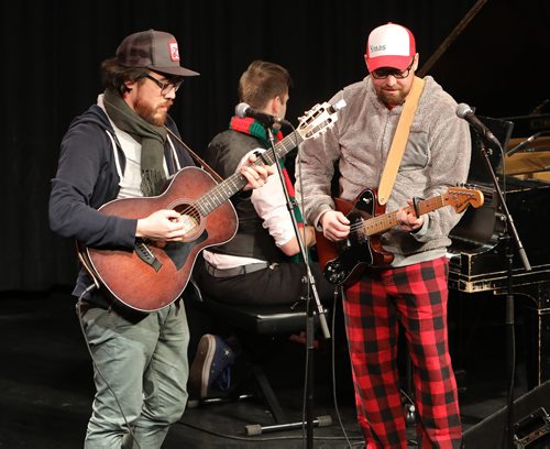 JASON HALSTEAD / WINNIPEG FREE PRESS

L-R: Musicians JP Hoe and Rusty Matyas perform at the Free Press Bury the Lede Live: A Holiday Podcast Spectacular event at the West End Cultural Centre on Dec. 16, 2018. The event raised funds for Miracle on Mountain, the Free Press fundraising campaign in support of the Christmas Cheer Board. (See Social Page)