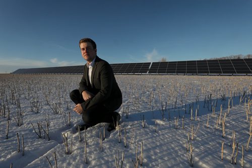 RUTH BONNEVILLE / WINNIPEG FREE PRESS

BIZ - solar
Photos of Riley Unger with Living Skies Solar on farm in Springfield MB. with 580 foot long, 144 kW solar system next to him.  This system produces up to $4,000 of power a month it peak times.

Story info:
A two-year solar energy rebate program has not been renewed in Manitoba so the company, Living Skies Solar, so  will have to  leave the province even though Manitoba is one of the best areas for solar power.  

See Martin Cash story



Dec 18th,  2018