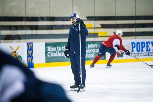 MIKAELA MACKENZIE / WINNIPEG FREE
Head coach Pascal Vincent during a Manitoba Moose practice at the Bell MTS Iceplex in Winnipeg on Wednesday, Dec. 19, 2018. 
Winnipeg Free Press 2018.