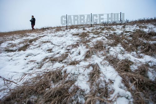 MIKAELA MACKENZIE / WINNIPEG FREE PRESS
The newly unveiled Garbage Hill sign at West View Park in Winnipeg on Thursday, Dec. 20, 2018. 
Winnipeg Free Press 2018.