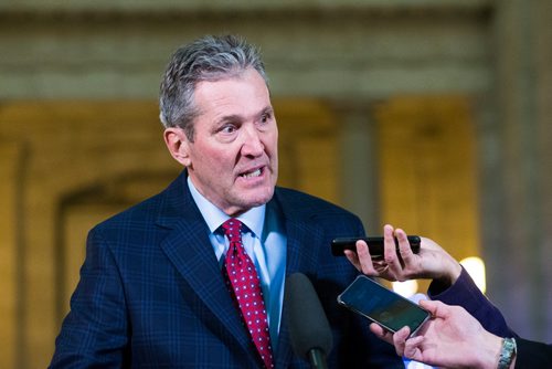 MIKAELA MACKENZIE / WINNIPEG FREE PRESS
Premier Brian Pallister speaks to the media about allegedly illegal cannabis sold in Saskatchewan by Manitoba company Bonify in Winnipeg on Thursday, Dec. 20, 2018. 
Winnipeg Free Press 2018.