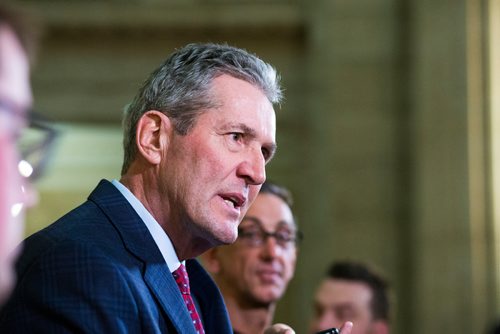 MIKAELA MACKENZIE / WINNIPEG FREE PRESS
Premier Brian Pallister speaks to the media about allegedly illegal cannabis sold in Saskatchewan by Manitoba company Bonify in Winnipeg on Thursday, Dec. 20, 2018. 
Winnipeg Free Press 2018.