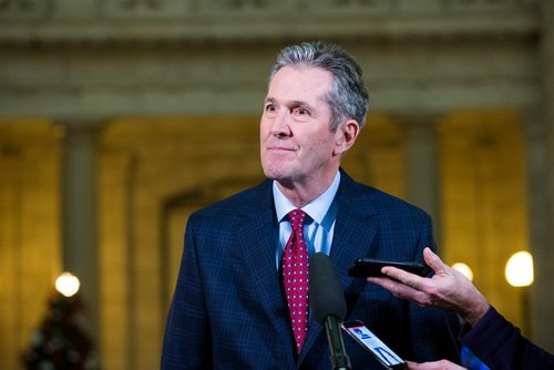 MIKAELA MACKENZIE / WINNIPEG FREE PRESS
Premier Brian Pallister speaks to the media about allegedly illegal cannabis sold in Saskatchewan by Manitoba company Bonify in Winnipeg on Thursday, Dec. 20, 2018. 
Winnipeg Free Press 2018.