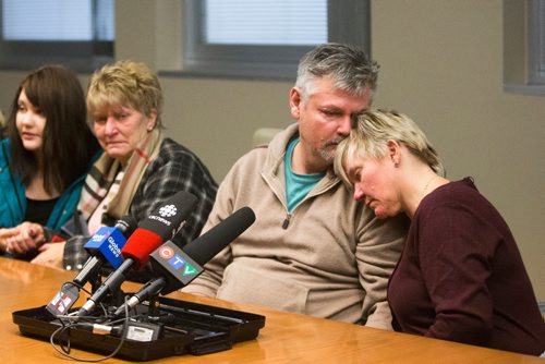 MIKAELA MACKENZIE / WINNIPEG FREE PRESS
Gerald and Christina Harris comfort each other as the family holds a press conference at the Grace Hospital after their home burned down just days before Christmas in Winnipeg on Friday, Dec. 21, 2018. 
Winnipeg Free Press 2018.
On December 20, 2018, at 1:20 am, Headingley RCMP received a report of a house fire on Park Avenue in Oak Bluff, Manitoba.
