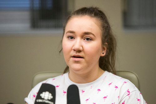 MIKAELA MACKENZIE / WINNIPEG FREE PRESS
Mariana Rempel, who was in the house at the time, speaks as the Harris family holds a press conference at the Grace Hospital after their home burned down just days before Christmas in Winnipeg on Friday, Dec. 21, 2018.
Winnipeg Free Press 2018.
On December 20, 2018, at 1:20 am, Headingley RCMP received a report of a house fire on Park Avenue in Oak Bluff, Manitoba.