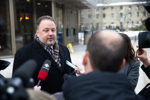 MIKAELA MACKENZIE / WINNIPEG FREE PRESS
Jamie Kagan, lawyer for the Keystone Junior Hockey League speaks to the media outside of the Law Courts in Winnipeg on Friday, Dec. 21, 2018. 
Winnipeg Free Press 2018.